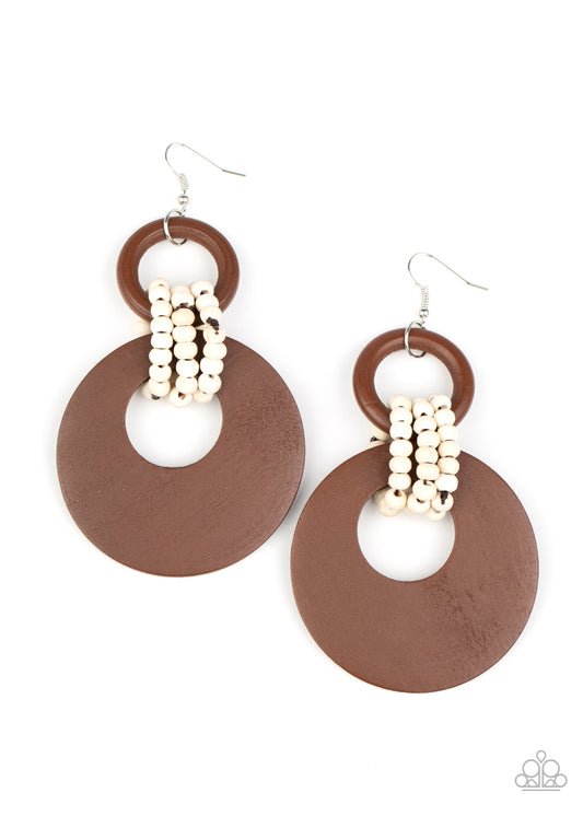 Paparazzi Accessories-Beach Day Drama Brown Wood Earrings