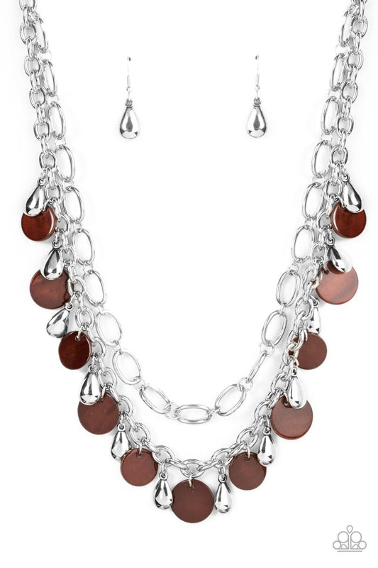 Paparazzi Accessories-Beachfront Fabulous Brown Chunky Silver Necklace Set