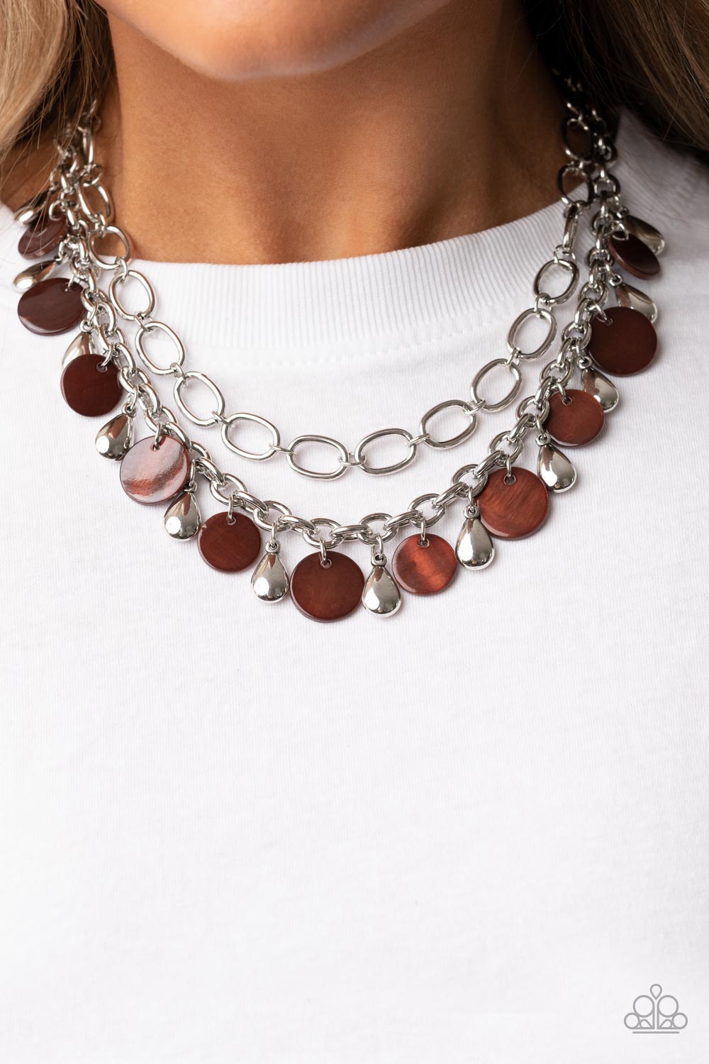 Paparazzi Accessories-Beachfront Fabulous Brown Chunky Silver Necklace Set