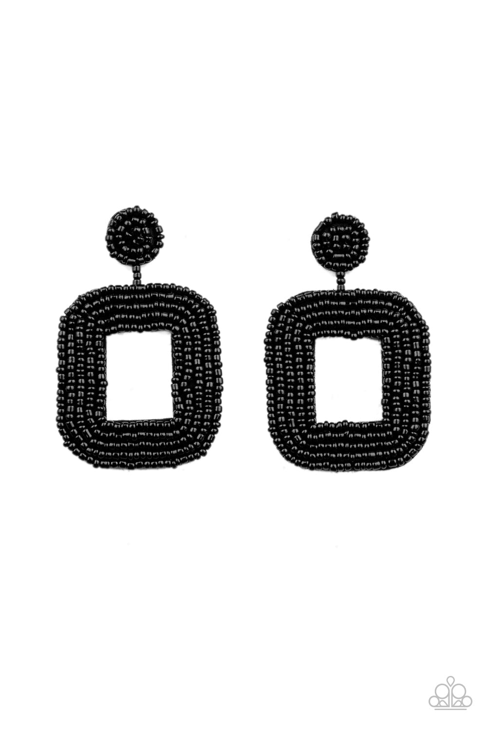 Paparazzi Accessories-Beaded Bella Black Square Earrings