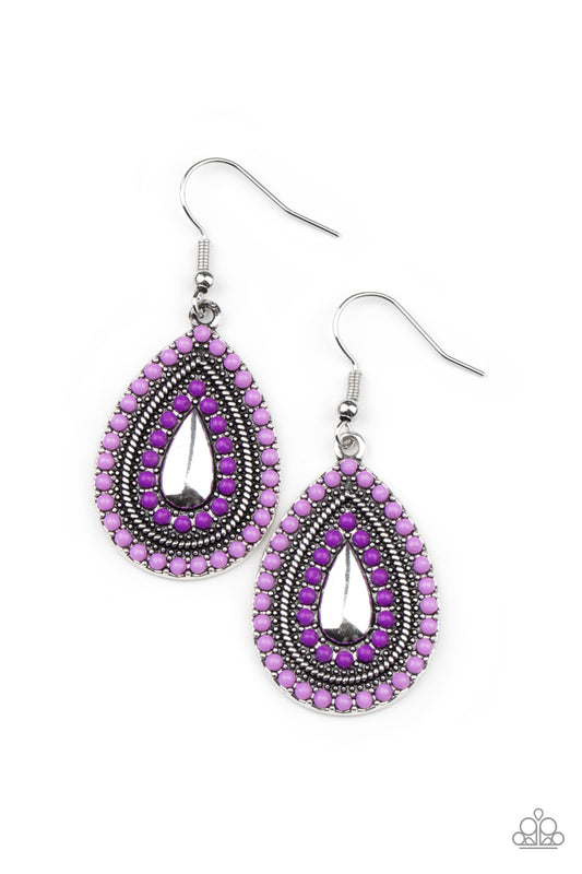 Paparazzi Accessories-Beaded Bonanza Purple Teardrop Earrings