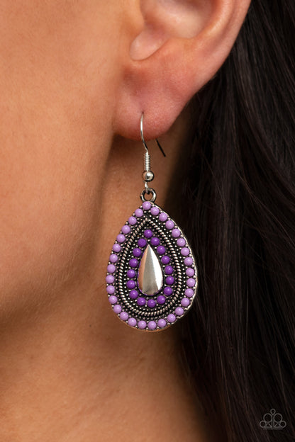 Paparazzi Accessories-Beaded Bonanza Purple Teardrop Earrings