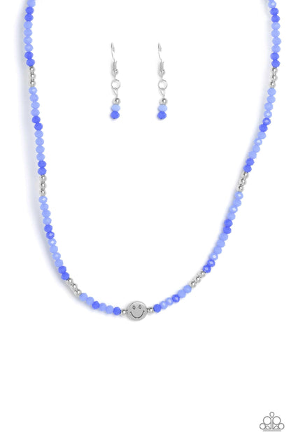 Paparazzi Accessories-Beaming Bling Blue Bead Smiling Face Necklace Set