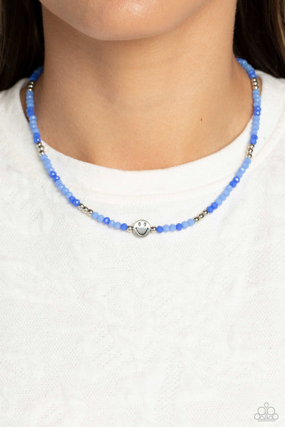 Paparazzi Accessories-Beaming Bling Blue Bead Smiling Face Necklace Set