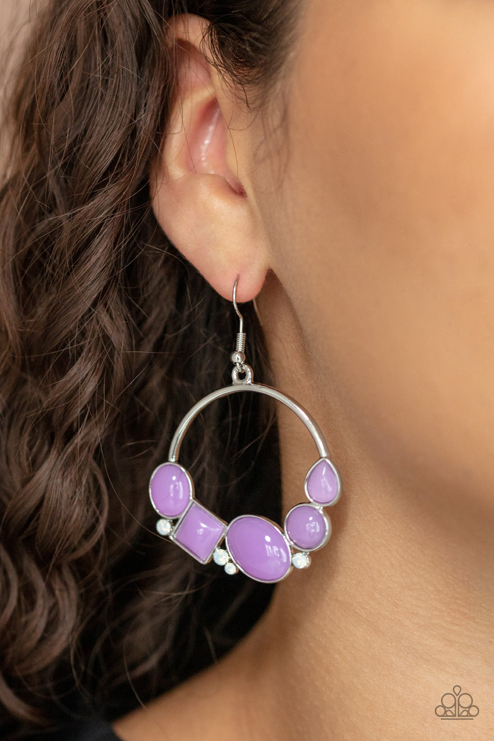 Paparazzi Accessories-Beautifully Bubblicious Purple Dewy Oval Rhinestone Earrings