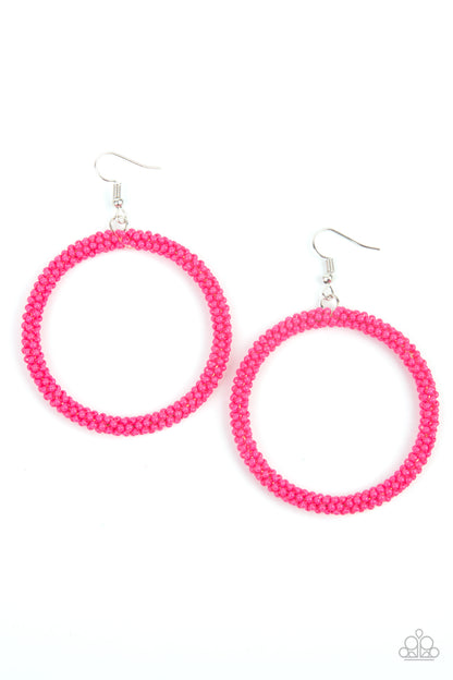 Paparazzi Accessories-Beauty and the BEACH Pink Seed Hoop Earrings