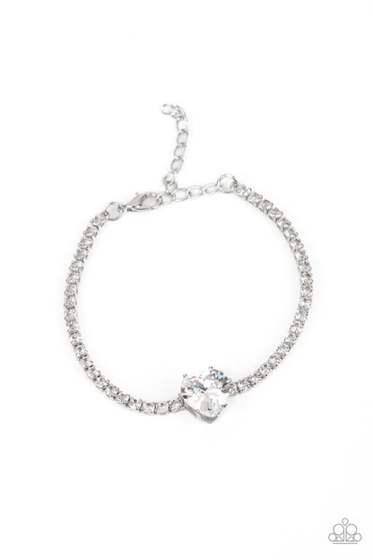 Paparazzi Accessories-Bedazzled Beauty White Glassy Heart Gem Bracelet