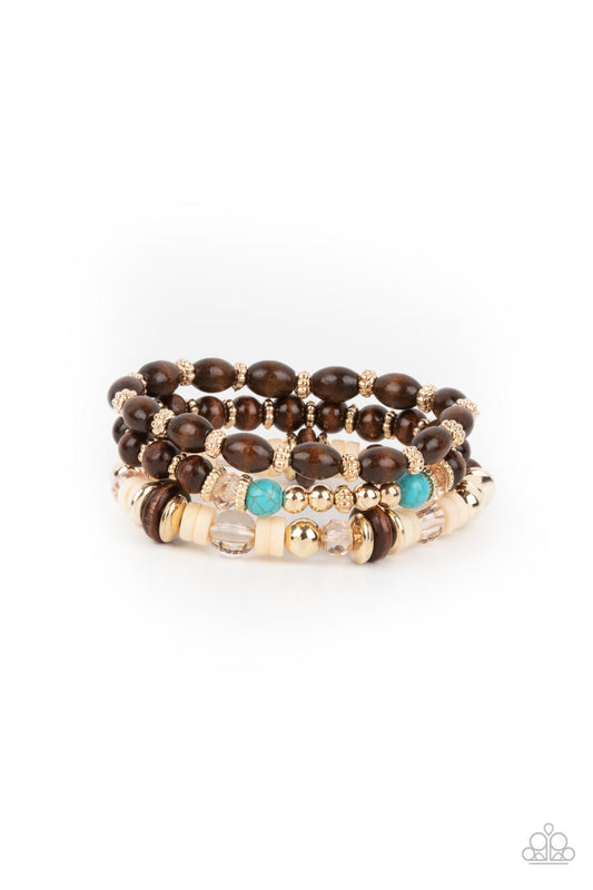 Paparazzi Accessories-Belongs In The Wild Gold Colorful Stone Bracelet