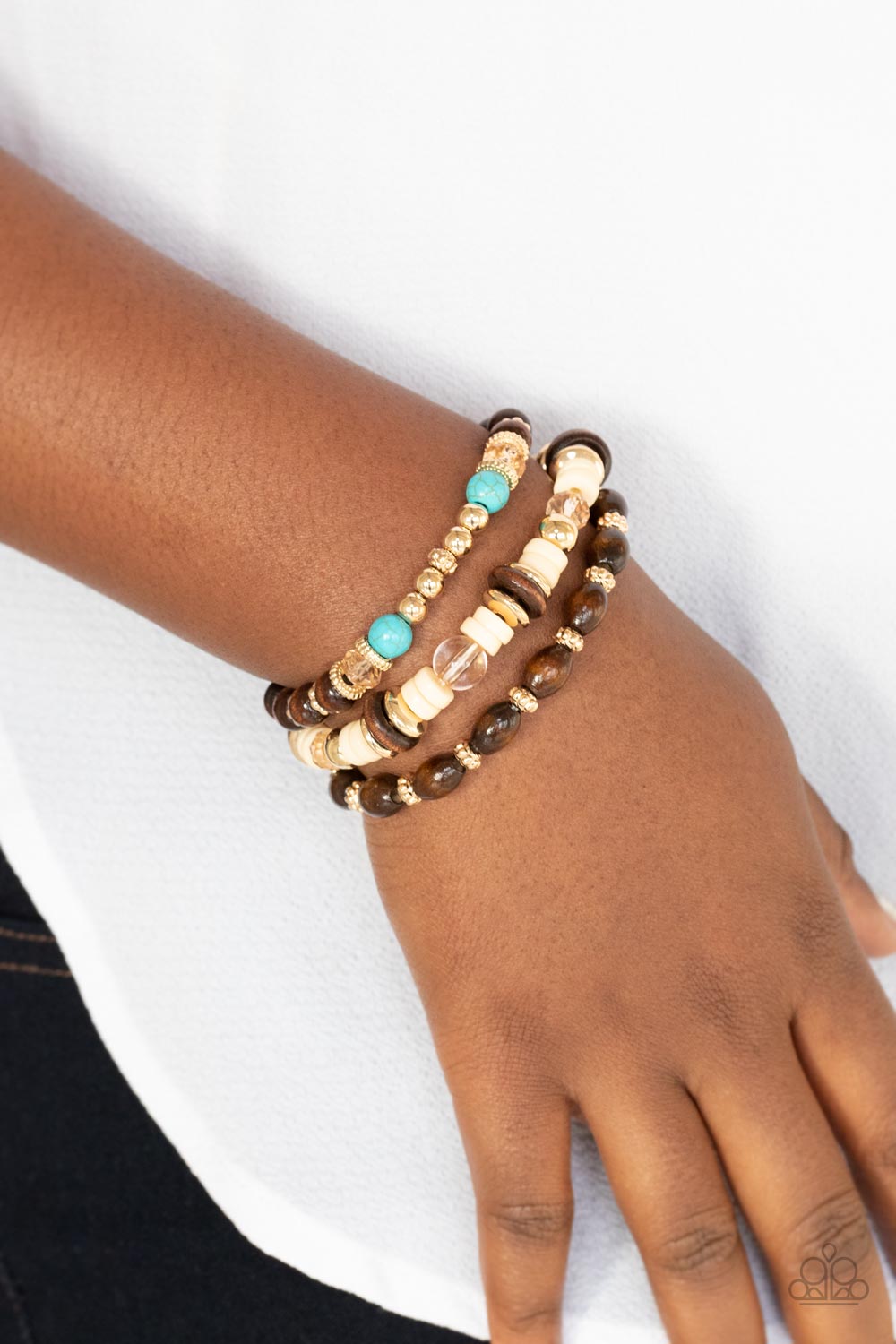 Paparazzi Accessories-Belongs In The Wild Gold Colorful Stone Bracelet