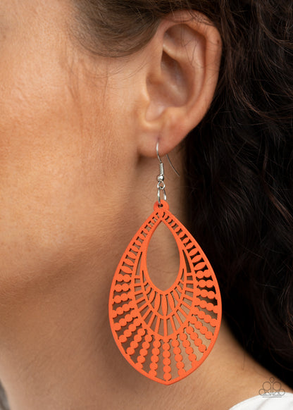 Paparazzi Accessories-Bermuda Breeze Orange Wood Earrings