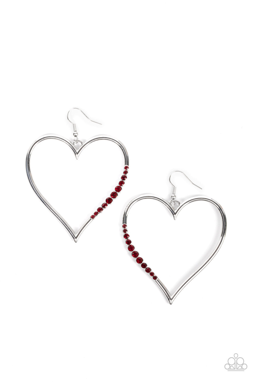 Paparazzi Accessories-Bewitched Kiss Red Curvy Heart Rhinestone Earrings