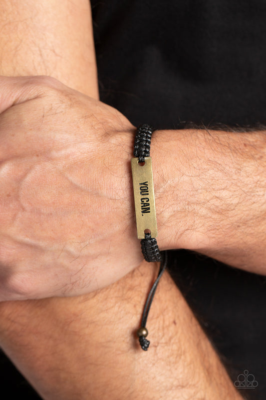 Paparazzi Accessories-Beyond Belief Brass "YOU CAN" Men's Bracelet