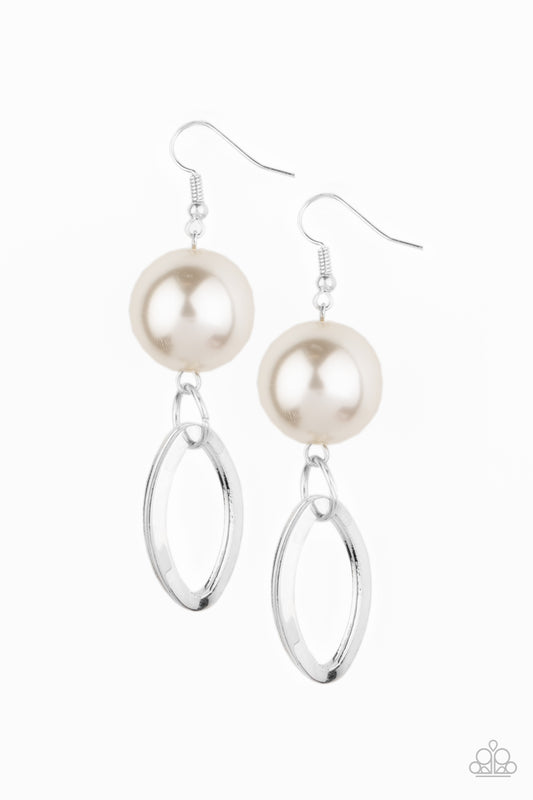 Paparazzi Accessories-Big Spender Shimmer White Earrings