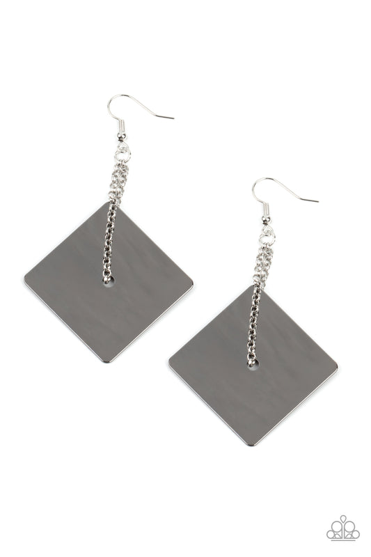 Paparazzi Accessories-Block Party Posh Black Flat Loop Earrings