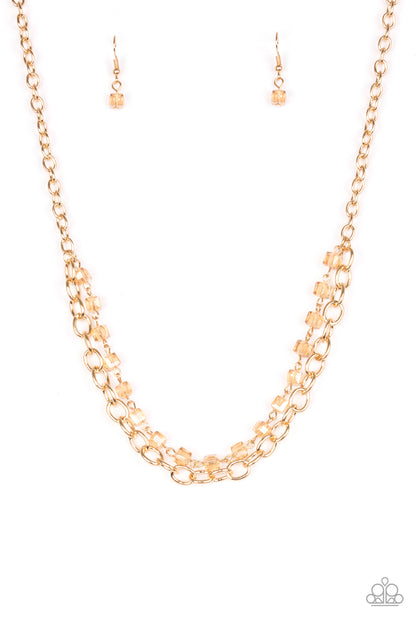 Paparazzi Accessories-Block Party Princess Gold Crystal Necklace Set
