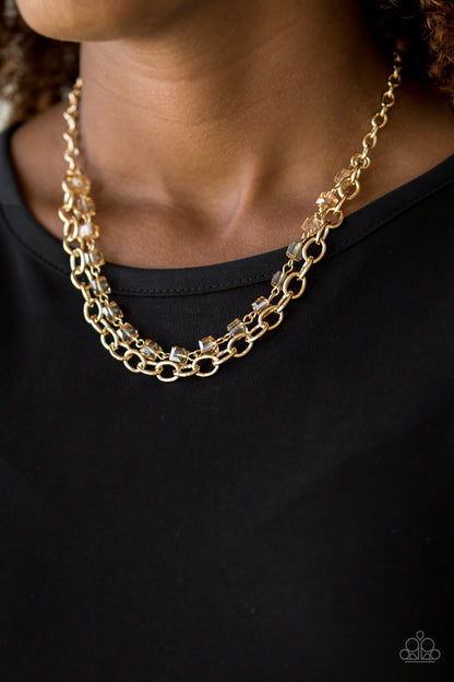 Paparazzi Accessories-Block Party Princess Gold Crystal Necklace Set