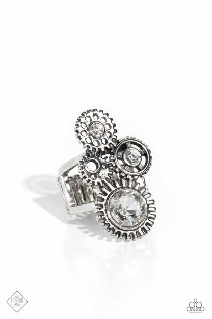 Paparazzi Accessories-Blowing Off STEAMPUNK White 2023 FF Ring