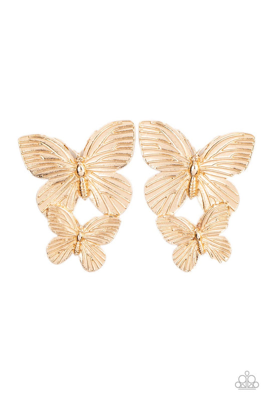 Paparazzi Accessories-Blushing Butterflies Gold Veined Butterfly Earrings