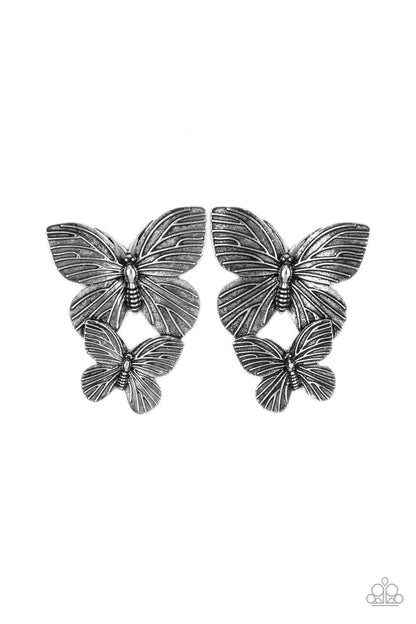 Paparazzi Accessories-Blushing Butterflies Silver Veined Rustic Earrings