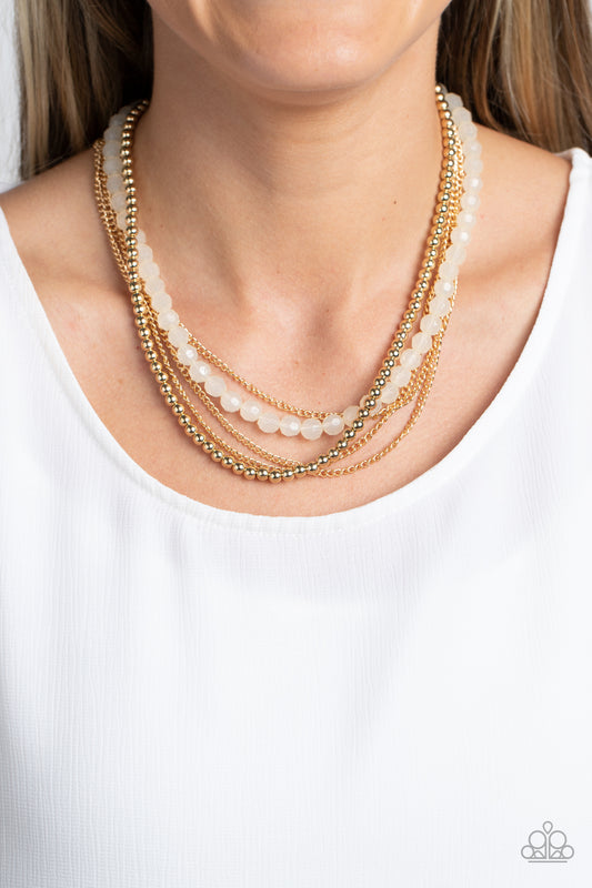 Paparazzi Accessories-Boardwalk Babe Classic Gold/Ivory Bead Necklace Set