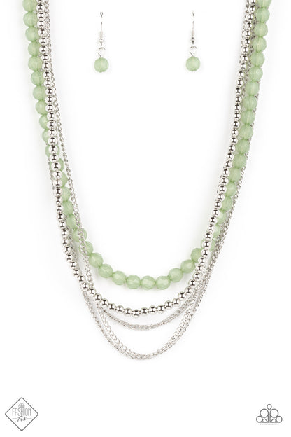 Paparazzi Accessories-Boardwalk Babe Green Opaque Fashion Fix Necklace Set