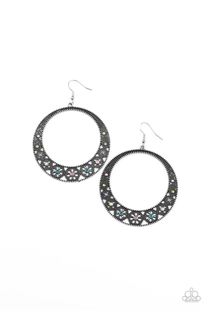 Paparazzi Accessories-Bodaciously Blooming Multi Rhinestones Earrings