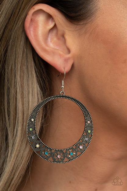 Paparazzi Accessories-Bodaciously Blooming Multi Rhinestones Earrings