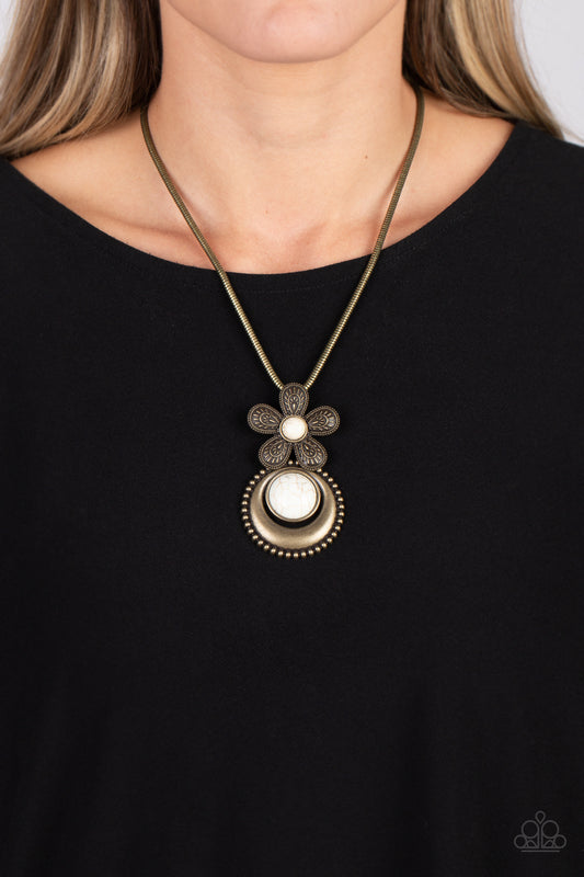Paparazzi Accessories-Bohemian Blossoms Brass Flower Necklace Set