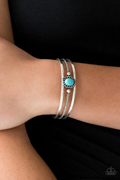 Paparazzi Accessories-Borderline Borderland Blue Cuff Bracelet