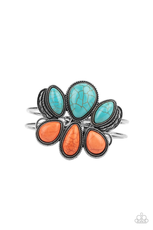 Paparazzi Accessories-Botanical Badlands Orange Turquoise Stone Teardrop Bracelet