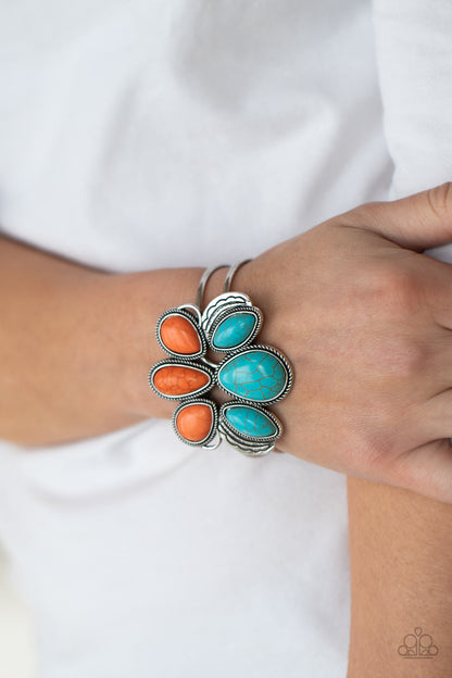 Paparazzi Accessories-Botanical Badlands Orange/Turquoise Stone Teardrop Bracelet