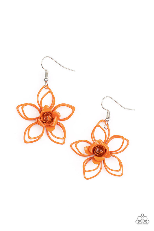 Paparazzi Accessories-Botanical Bonanza Orange Dainty Rosebud Earrings