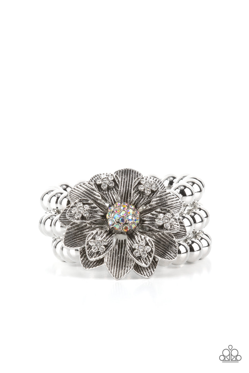 Paparazzi Accessories-Botanical Bravado Oversized Iridescent Silver Petal Bracelet