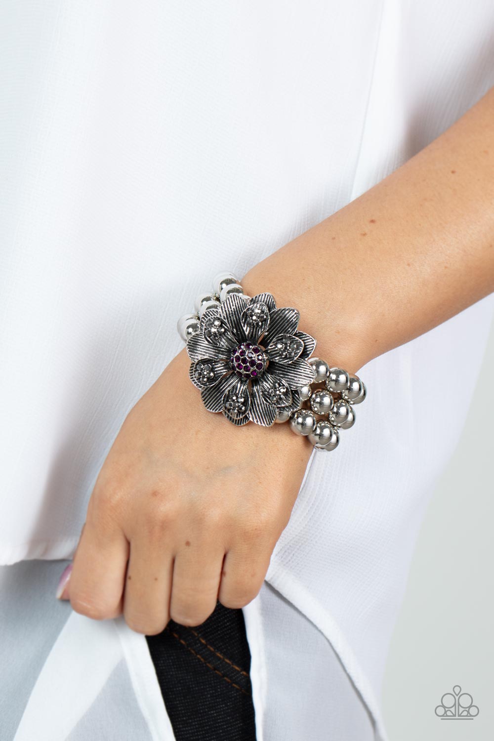 Paparazzi Accessories-Botanical Bravado Purple Oversize Flower Bracelet