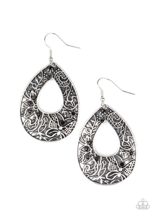 Paparazzi Accessories-Botanical Butterfly Black Earrings