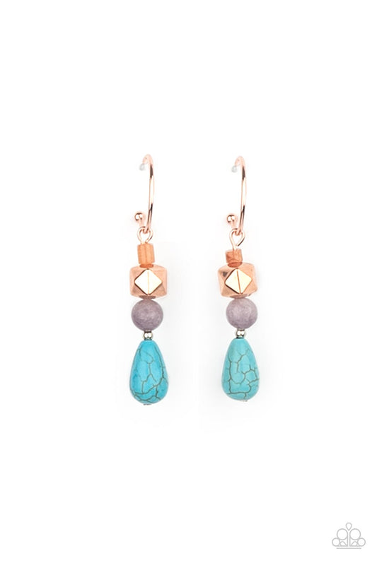 Paparazzi Accessories-Boulevard Stroll Copper Glassy Turquoise Earrings