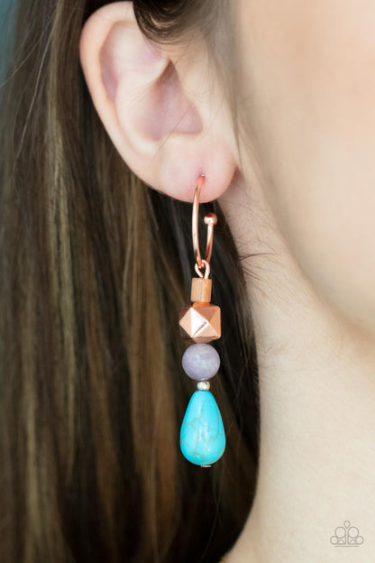 Paparazzi Accessories-Boulevard Stroll Copper Glassy Turquoise Earrings