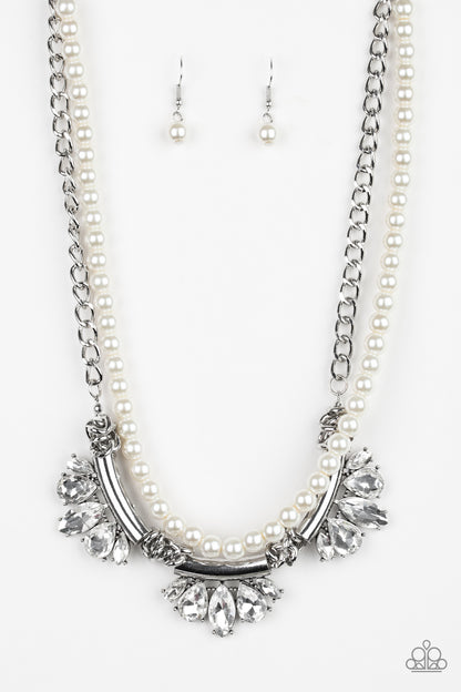 Paparazzi Accessories-Bow Before The Queen White Rhinestone Necklace Set