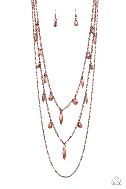 Paparazzi Accessories-Bravo Bravado Copper Teardrop Necklace Set