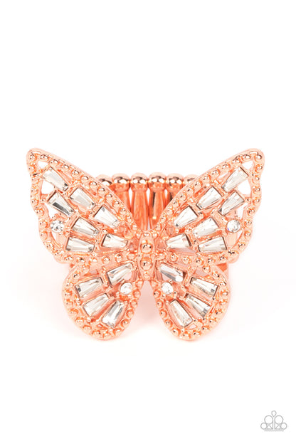 Paparazzi Accessories-Bright-Eyed Butterfly Copper Rhinestone Ring