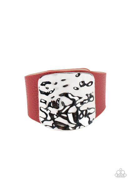 Paparazzi Accessories-Brighten Up Red Leather Band Bracelet