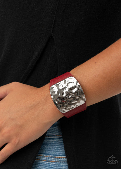 Paparazzi Accessories-Brighten Up Red Leather Band Bracelet