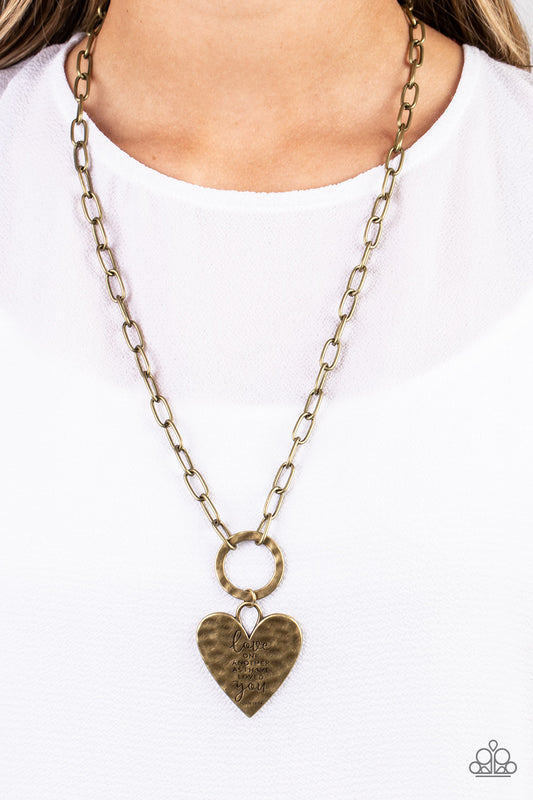 Paparazzi Accessories-Brotherly Love Brass Oval Heart Pendant Necklace Set