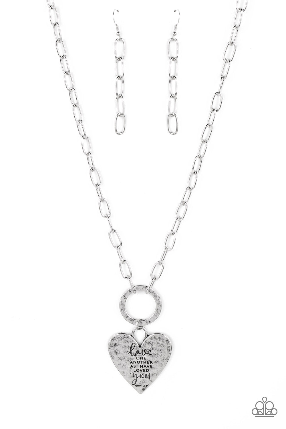 Paparazzi Accessories-Brotherly Love One Another Silver Heart Necklace Set