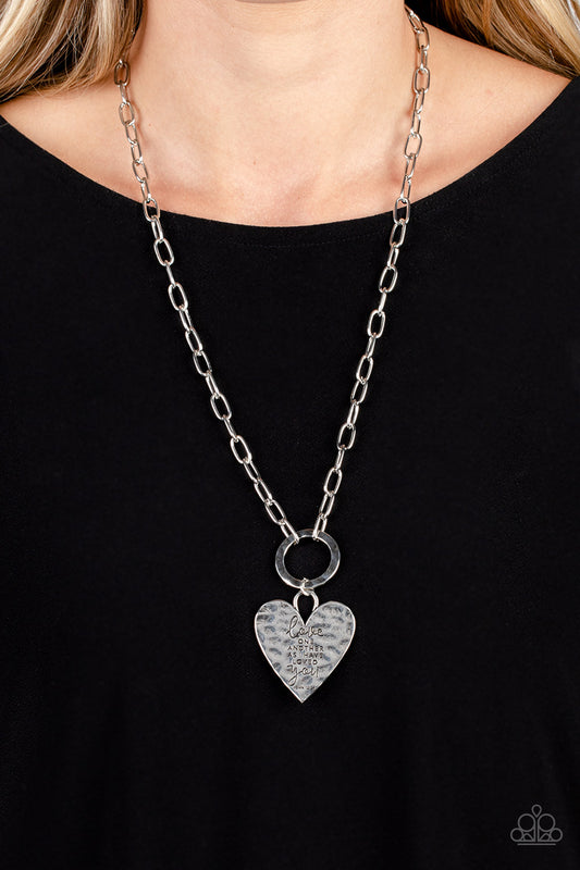 Paparazzi Accessories-Brotherly Love One Another Silver Heart Necklace Set