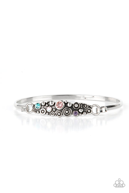 Paparazzi Accessories-Bubbling Whimsy Multi Colorful Rhinestone Silver Cuff Bracelet