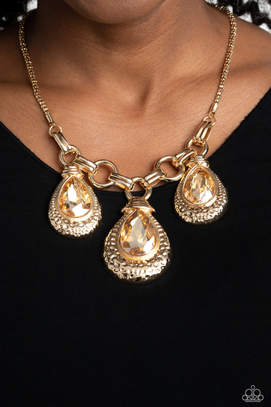 Paparazzi Accessories-Built Beacon Gold Trio Teardrop Necklace Set