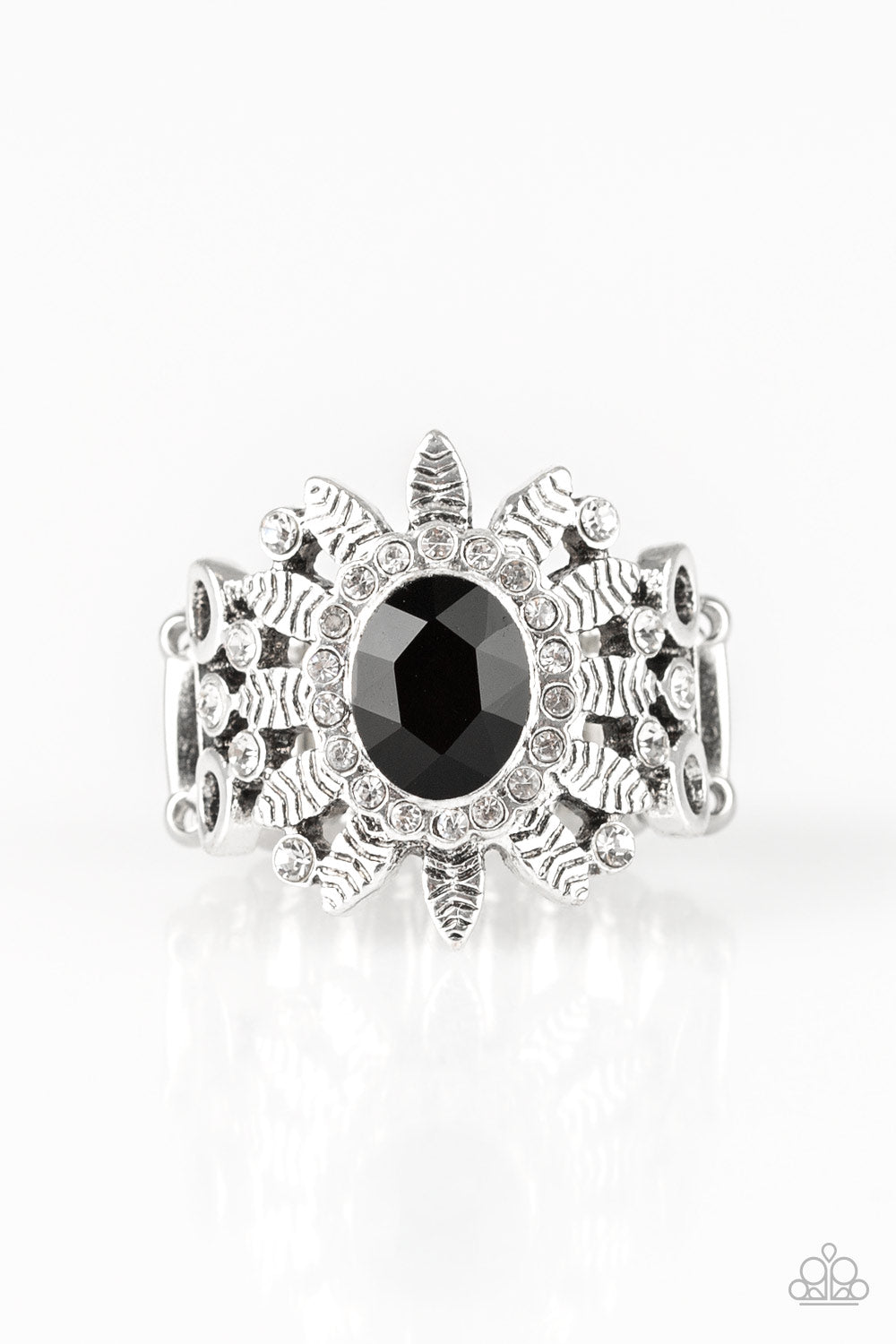 Paparazzi Accessories-Burn Bright Black Rhinestone Ring