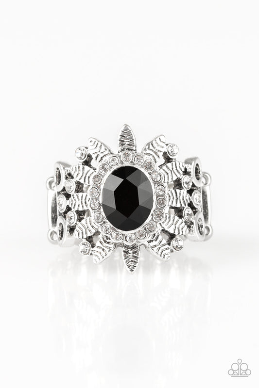 Paparazzi Accessories-Burn Bright Black Rhinestone Ring