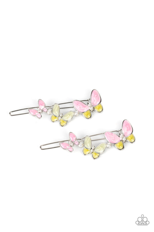 Paparazzi Accessories-Bushels of Butterflies Pink Dainty Pearl Beads Hair Clip